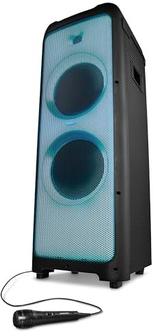 MEDION X61200 Party-Soundsystem (Partylautsprecher inkl. Mikrofon, Karaoke Partybox, Bluetooth, DJ Funktion, LED-Frontpanel, Lichtshow, 2x 80 Watt RMS, USB, AUX, Cinch, Mikrofon und Gitarrenanschluss)