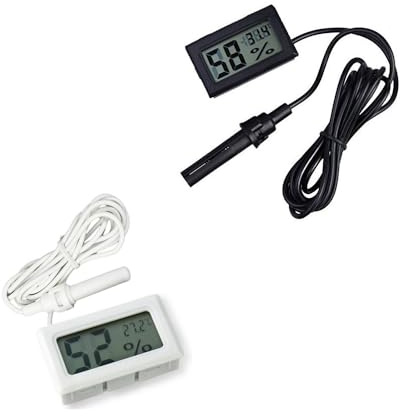 zalati Termometro 2 Pezzi FY-12 Termometro Igrometro Digitale LCD Incorporato 2 in 1 con Custodia Esterna per Incubatrice per Rettili Acquario Pollame - 1 Pezzo Nero e 1 Pezzo Bianco