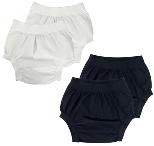AQX Stoffwindelüberzüge für Erwachsene, wiederverwendbar, wasserdicht, Unterwäsche bei Inkontinenz, auslaufsicher, hohe Taille, Kunststoffhosen, 4 Stück (Schwarz und Weiß, XL)