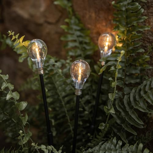 Lights4fun 3er Set LED Solar Stableuchten 35cm Kugel Wegbeleuchtung Schwarz Modern Solarlampen für außen