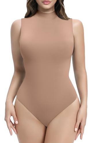 SHAPERX Body-Hugging Bodysuit for Women High Neck Leotard Top Fit Everybody Soft Body Suit, UK-SZ5387-Sienna-S
