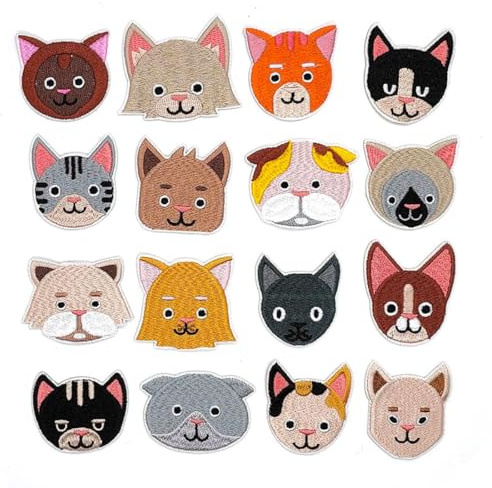 ZAMXHUG Flicken zum Aufbügeln Kinder - 16 Stück Süße Katze Bügelflicken Kinder Patches Bügelbilder für Textilien T-Shirt Jeans Kleidung Taschen