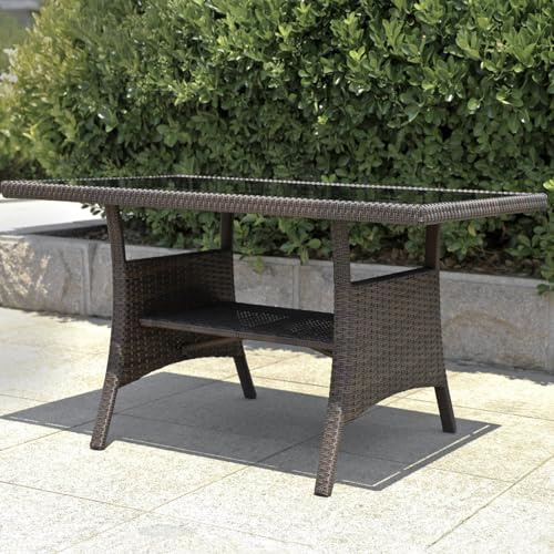 Calma Lux® Polyrattan Gartentisch 120x70x68cm mit Ablage Glas Tischplatte Wetterfest Garten Terrasse Balkon Tisch Esstisch Gartenmöbel (Braun)