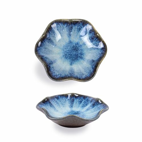 2Pcs Tea Bag Dish, 4.3 Ceramic Spoon Rest, Flower Shape Small Bowls for Dips, Spoon Holder Kitchen, Condiment Dish, Snack Bowls, Sushi Soy Dish (Grey)