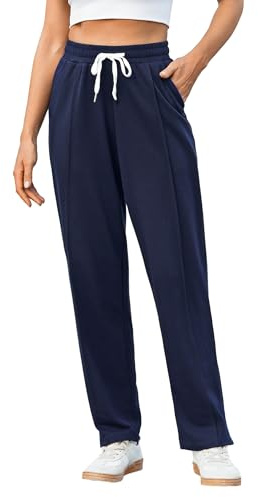 Crewhpo Pantaloni Sportivi Donna Cotone Vita Alta con Tasche e Coulisse | Tessuto Morbido, Leggera Elasticità, Vita Elastica, Coulisse in Tessuto, Tasche Laterali, Gamba Dritta, Casa Sport Relax