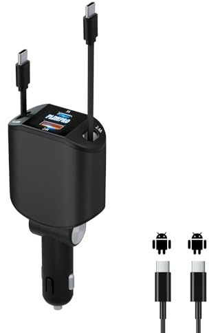 PLDHPRO 4 in 1 Zigarettenanzünder USB C Auto Ladegerät, 24V/12V USB Adapter Auto mit 2 Typ-C Kabel/USB C/USB A, 80W KFZ Ladegerät Schnellladegerät für iPhone/Samsung