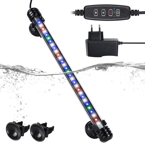 Johyzmpun 39cm Timer aquarium Lampe, Dimmbar 10 Helligkeitsstufen Aquarium Led Beleuchtung, IP67 Wasserdicht Aquarium Licht Beleuchtung für Aquarien (40-60cm Tank)