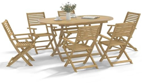 Tidyard 7-TLG. Gartenmöbel Set, Sitzgruppe, Lounge Möbel Outdoor, Terrassenmöbel Balkonmöbel Set, Gartengarnitur Sitzgarnitur Garten Essgruppe, Massivholz Akazie7 53