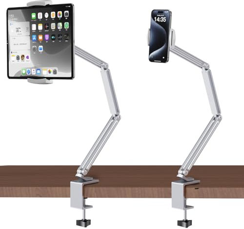 Hersance Tablet Halterung Bett, Aluminum iPad Halterung Bett mit 2 Clips Tisch Ständer für iPad Pro 13 2024/Galaxy Tabs/Phones/Kindle, 3.5-13 Zoll etc