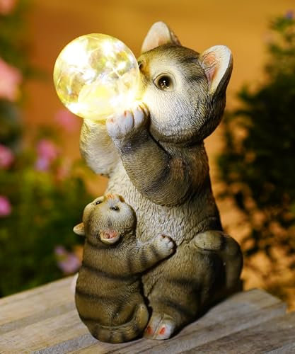 Goodeco ​Solar-Gartenleuchten Katzenfigur mit LED-Blasenkugel, wasserdichte Solar-Deko für Garten, Terrasse – Einzigartiges Geschenk für Katzenliebhaber, Geburtstag oder Muttertag