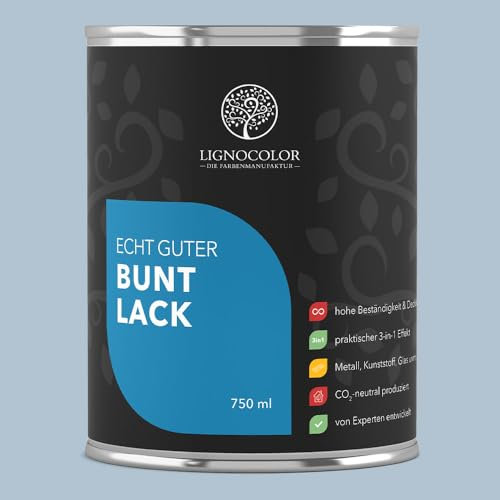 Lignocolor Buntlack matt (750 ml, Baby Blue) | hochbeständiger Lack für Holz, Metall, Kunststoff & Kinderspielzeug