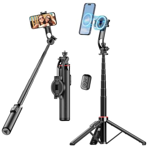 Perche à selfie magnétique pour iPhone – Trépied de téléphone de 129,5 cm compatible avec Magsafe, trépied de voyage pour iPhone, téléphones portables, Android, appareil photo, enregistrement vidéo,
