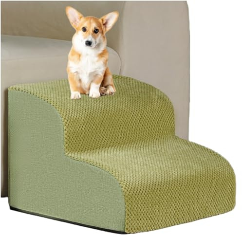 Hunde-Trittstufen für Hochbett, Treppe für Sofa aus hochdichtem Schaumstoff mit waschbarem weichem Stoffbezug, rutschfeste Rampe zum Aufsteigen auf dem Welpenbett (Grün, S, 2.0)
