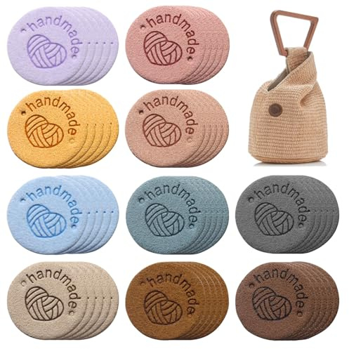 DONOONIS 50 Stück Handmade Label Leder,Labels zum Annähen,Handgefertigte Etiketten,Handgemachten Nähetiketten mit Löchern Lederetiketten Für DIY Handmade Näharbeit Deko Jeans Taschen Schuhe Hut
