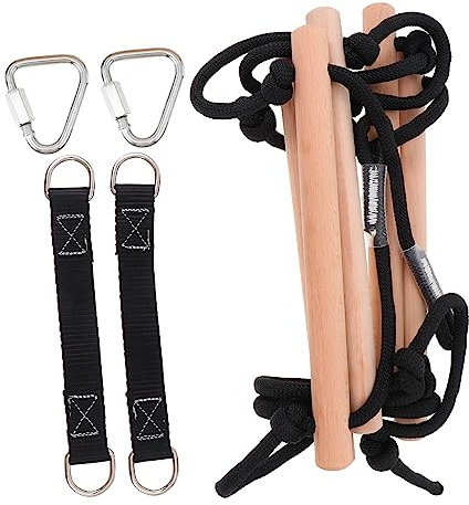 BESTonZON Outdoor-kletterleiter Aus Holz Klettern Spielplatz Kind Babys Klettergerüst Springen Im Freien Freizeitbedarf Schaukel Strickleiter Black