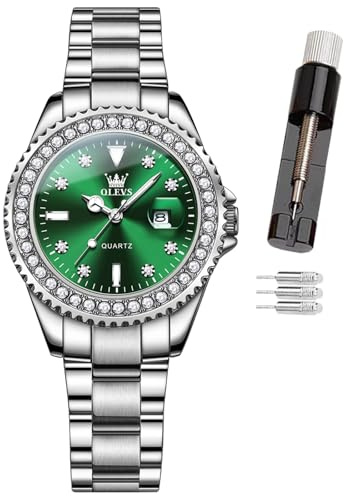 OLEVS Damen-Armbanduhr, kleines Handgelenk, Rotgold, Diamant-Zifferblatt, Quarzuhr, modisch, nachtleuchtend, wasserdicht, analoge Uhr für Frauen