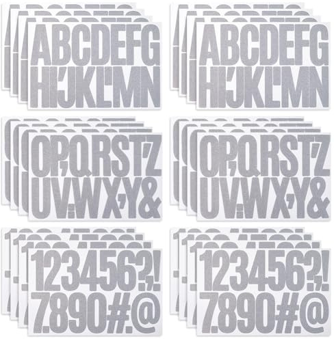 SOFPLATE 24 Blatt Große Glitzernde Alphabet Aufkleber Zum Aufkleben von Buchstaben 3 Zoll Wasserfest Selbstklebend Silberfarbene Zahlensymbol Aufkleber Für Pinnwand Briefkasten Scrapbook Adressalbum A