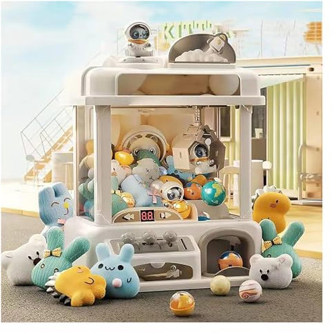 CUCUKAKA Machine Fete Foraine ， Machine a Bonbon avec Pince avec Musique et Lumières,2 Poupées Panda,25 Peluches,20 Gashapons ， Clip De Poupée pour Fille Cadeaux d'anniversaire De Noël Enfant