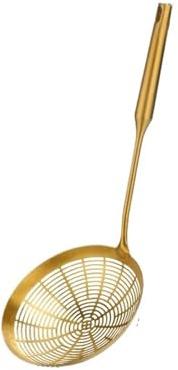 1 colador de araña de acero inoxidable, mango largo, para cocinar y freír, herramienta de cocina (dorado)