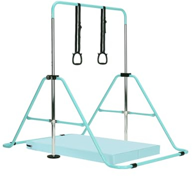M.J COMFY-LIFE Kids Gymnastics Bar with Mat – Adjustable Easy Assembly Training Kip Bar Horizontal Bar for Home, Gymnastics Equipment for Kid 5-12 years