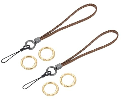 QUARKZMAN styck, mobiltelefonband, handled, handledsrem av läder, cm, lång slät läder, handledsrem, nyckelring, rem, för nycklar, plånbok, BRUN, 22.5cm/8.9