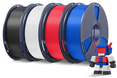 SUNLU Filamento PLA Alta Velocità 4KG 1.75mm, Filamento PLA per Stampanti 3D ad Alta Fluidità, Progettato per Stampa 3D Rapida, 1kg/Bobina, 4 Bobine (Nero+Bianco+Rosso+Blu Klein)