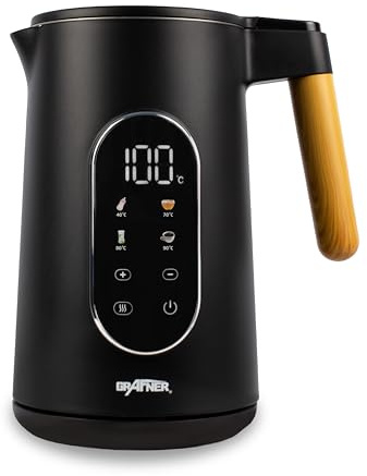 Grafner Bollitore in acciaio inox con regolazione della temperatura, 40°C-100°C, ampio display, funzione di mantenimento del calore e funzione memoria, 4 programmi, doppia parete, 1,7 litri, 2200 Watt