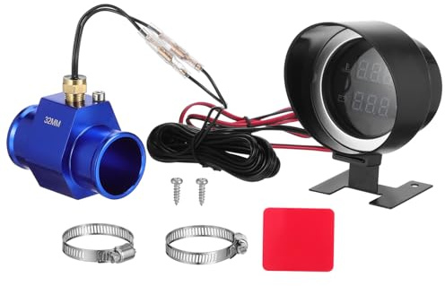 UKCOCO Medidor Digital Temperatura Agua y Voltaje Para Coche y Moto Con Luz Led Azul Instalación Diy Rápida Con Adaptador Visualización Clara y Monitorización Dual