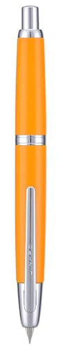 Jinhao 10 Series Press Füllfederhalter, Orange, einziehbar, mittlere Feder, mit Tintenkonverter und Stiftebox aus Metall (Silber-Clip-Version)