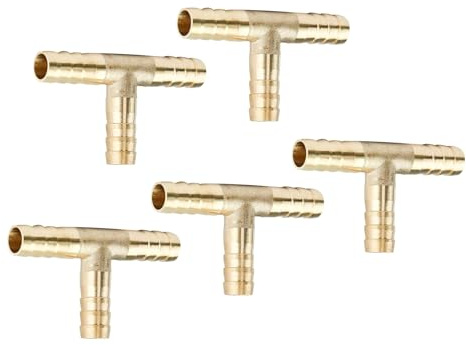 5 conectores de latón para manguera de 8 mm, conector de púas en forma de T de 3 vías para tubos de agua, combustible y aire