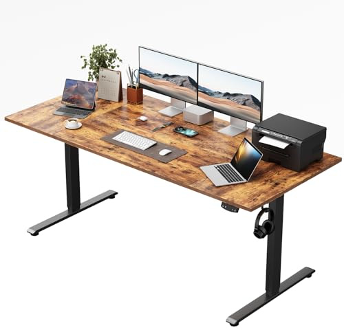 Klicelor Höhenverstellbarer Schreibtisch 160x80 cm mit 2 Speicherplätzen | Schreibtisch elektrisch, Stehschreibtisch mit Kollisionsschutz, 70 kg Tragkraft, Computertisch für Homeoffice, Braun