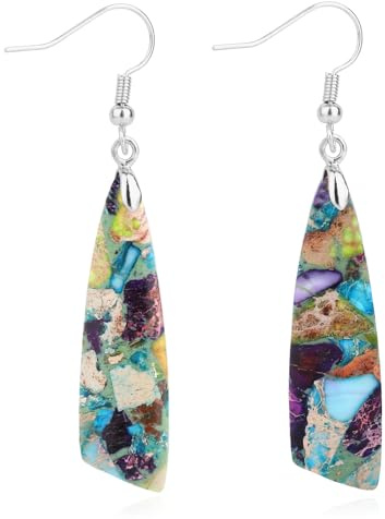 Mikovivi Jaspis Stein Ohrringe für Damen, Trendige Angelhaken Messerform Baumelnde Tropfenohrringe Boho Chic Naturstein Schmuck für Damen Modeschmuck Accessoires Geschenk