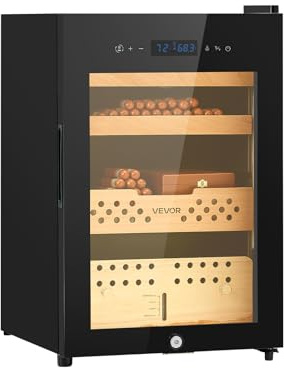 VEVOR JC-60 cigarr-humidorskåp med kompressorkylning, konstant fukt- och temperaturkontroll, hyllor och lådor 3 lager, härdat glas