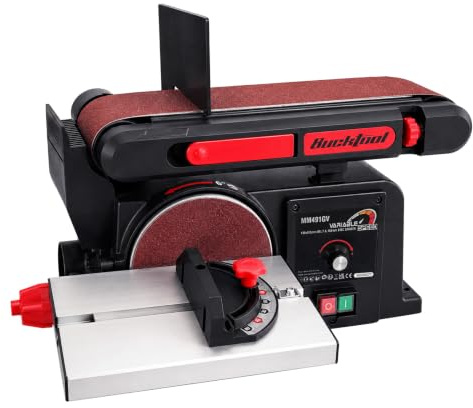 BUCKTOOL Levigatrice a nastro e a disco da 370 W, velocità di rotazione | Nastro abrasivo da 100 x 915 mm e disco abrasivo da 150 mm per lavorazione del legno, levigatura di forme, bordi