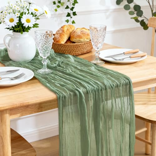 Yoassi Seihtuch Tischläufer 2 Stück, Boho Käsetuch Tischdecke Gaze für Küche Dekoration , Moderne Tischdeko für Hochzeit, Party, Geburtstag, Drinnen, Urlaub, Rustikal Dekor, 90x300 cm