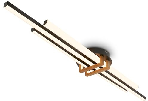 BRILONER - LED Deckenlampe mit warmweißem Licht, Eckprofile, LED Lampe, Deckenleuchte, Wohnzimmerlampe, Schlafzimmerlampe, Küchenlampe, Deckenbeleuchtung, Flurlampe, 98x16x7,5 cm, Schwarz-Holz