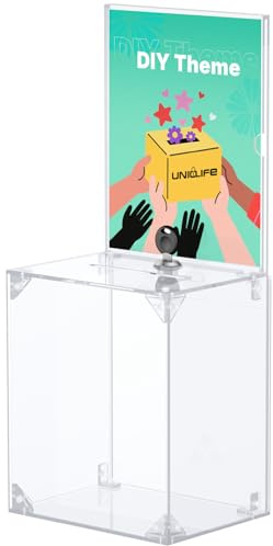 Uniclife Acryl-Spendenbox mit Schloss,17 x 12,7 x 20,3 cm, Wahlurne mit Schildhalter, Kunststoff-Verlosungsbox, Aufbewahrungsbehälter für Spendenaktionen