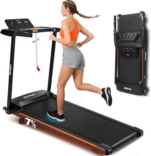 Worldgeil Laufband für Zuhause 14 km/h - Laufband Schreibtisch Klappbar mit Steigung - Treadmill for Home mit LED-Anzeige & Handlauf-Tasten zur Herzfrequenzmessung - Walking Pad