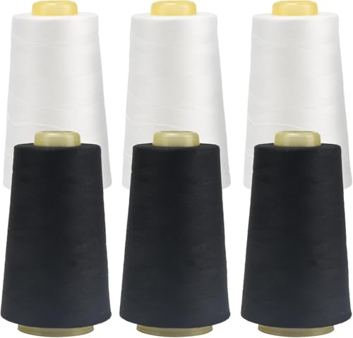 Slwnrc 6 Bobinas de Hilo de coser, 40/2, 3000 Yard hilo de coser de poliéster para Máquina de Coser Overlock, confección, coser, acolchar (Blanco + Negro)