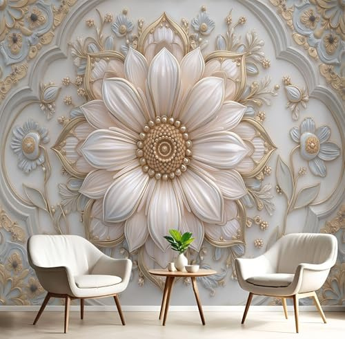 Papel Tapiz Relieve De Girasol En 3D Murales - Realismo Mural de Pared Papel Tapiz Fotográfico para Tapiz Arte de Pared para Sala de Estar Dormitorio200x140cm Beige