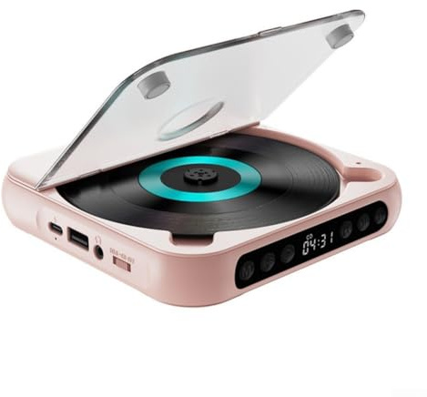 Lettore CD portatile, ricaricabile da 2000 mAh con altoparlanti integrati, tecnologia anti-skip, supporta la riproduzione AUX USB, per uso domestico in auto e in viaggio (918 rosa)