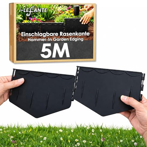 iLEFANTE Rasenkante Kunststoff, Beeteinfassung aus recyceltem Plastik, Stabil und Flexibel, Unsichtbare Beetumrandung(5 Meter)