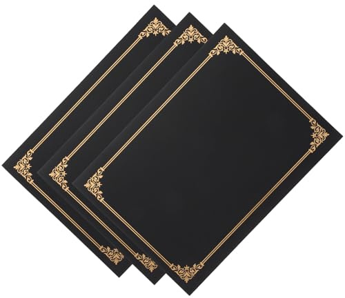 Alipis Set da 3 Copertine Porta Diploma in Carta Nera Angoli Arrotondati, Coperture per Certificati Decorate, Buste Protettive Leggere per Documenti D’onore e Premi, per Ufficio e Scuola