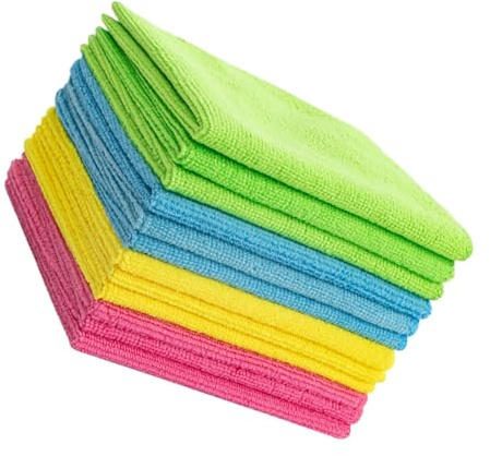 ROMISBABA 12pcs Microfiber Cleaning Cloths Set, Super Absorbent Reusable Car Wash Towels and Kitchen Dish Towels, 30x30cm, Multi-Color for Vehicle Care and Household Cleaning