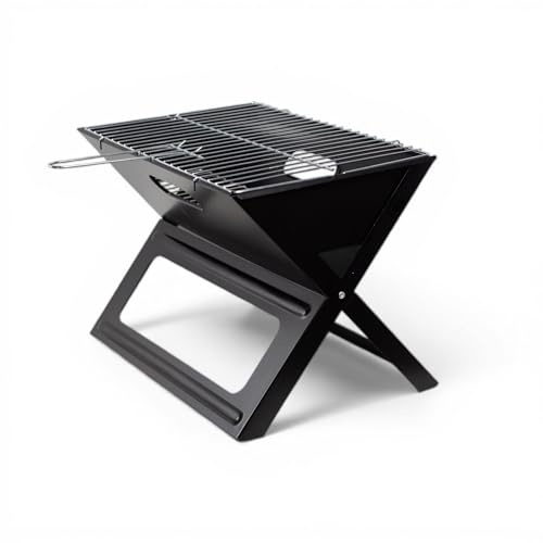 Barbacoa Portátil - PINCHO - Parrilla Carbón Plegable con Patas y Asa, Barbacoa de Mesa para Camping, Picnic, Playa y Terraza, Rejilla Extraíble, Compacta y Fácil de Limpiar