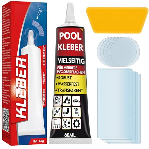 HuakChai Kit Riparazione Piscina e Kit Riparazione Materassi Gonfiabili, Colla per PVC Impermeabile per Riparazioni Rapide di Canotti, Salvagenti e Piscine Fuori Terra