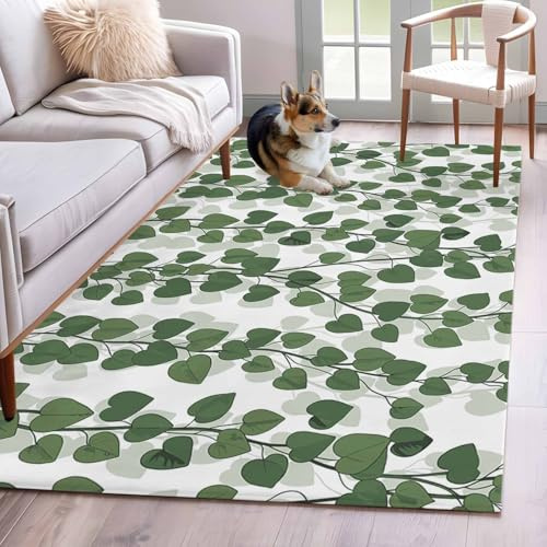 Rectangle Area Rug for Living Room Spring Plants Ivy Soft Non Slip Carpet Low Pile Rugs, Green Heartleaf Philodendron Large Warm Washable Throw Rug for Bedroom Dining Room Dorm 3x5ft