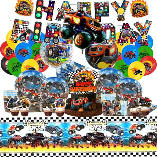 Truck Partygeschirr Set, 88 Stück, Geburtstagsdeko | Kuchen Deko, Tischdeko