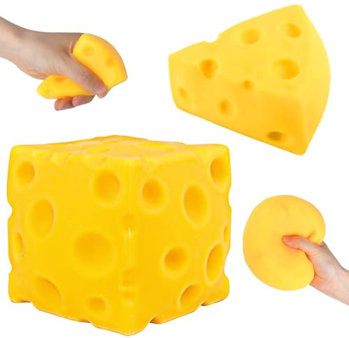 Cheese Squishy, 7cm Käse Squishy Antistressball, Squish-y XXL, Anti stressball Realistische Käseform, Sicher und Ungiftig Anti Stress Spielzeug Realistische Käselöcher für Erwachsene und Kinder
