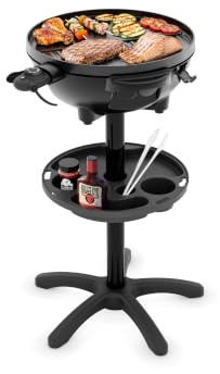 Tristar Elektrisk grillgrill med stativ, 41 cm grillplatta, 2 200 W, kan även användas som bordsgrill, lock med termometer och justerbar termostat, BQ-2885